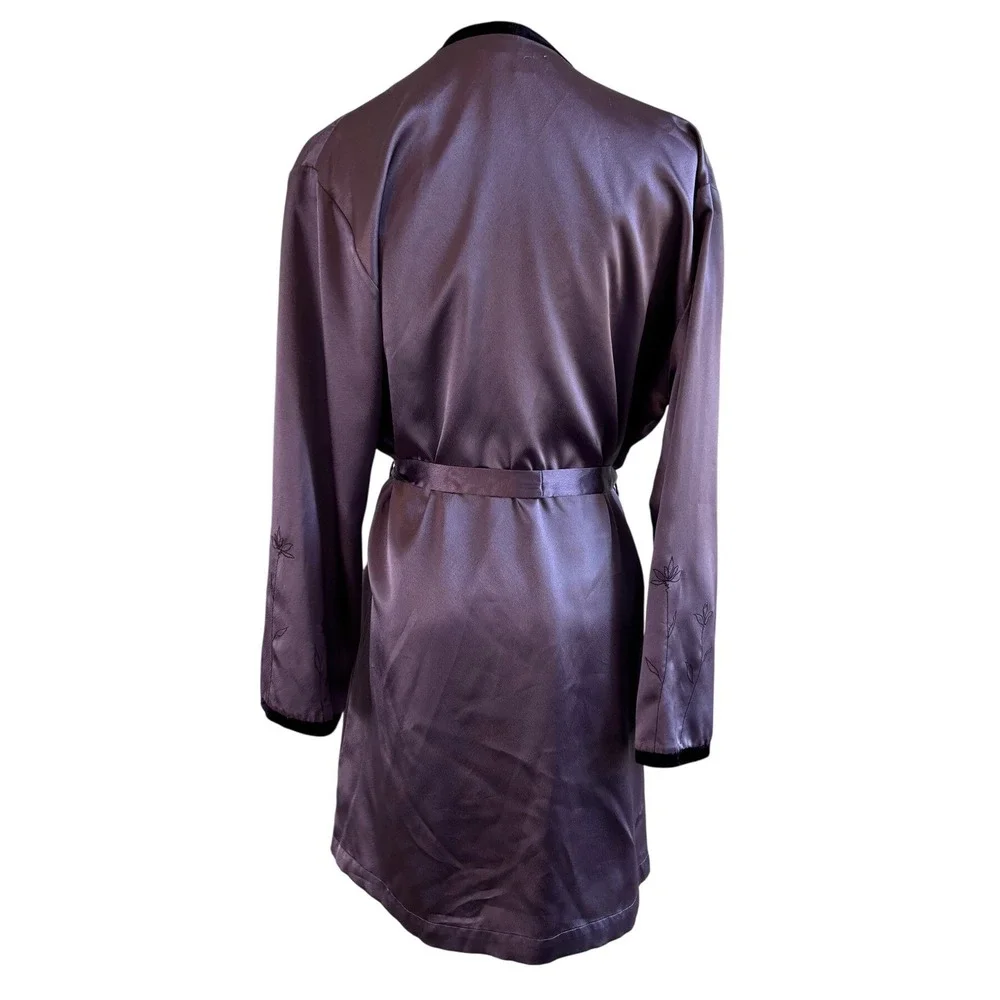 Vintage Oscar de la Renta Saks Fifth Avenue Satin Robe Slip Set M Embroidered
